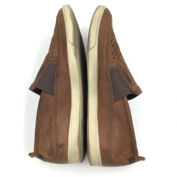 Ecco Brown Leather Collin Perforated Slip On Sneaker Shoes  display picture 2